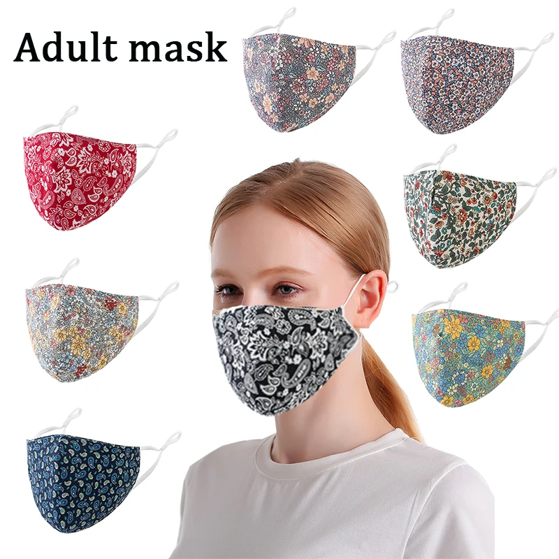 

Washable Cotton Floral Prints Adult Mouth Mask Reusable Breathable Masks Face Unisex Dust-proof Mouth Cover Mask