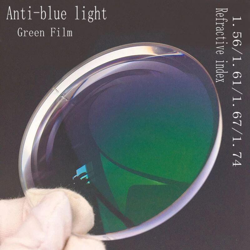 Купи Anti Blue Light Green film Transparent Prescription Lens 75cm 1.56 1.61 1.67 1.74 refractive Myopia Hyperopia Thin HMC Lenses за 1,185 рублей в магазине AliExpress
