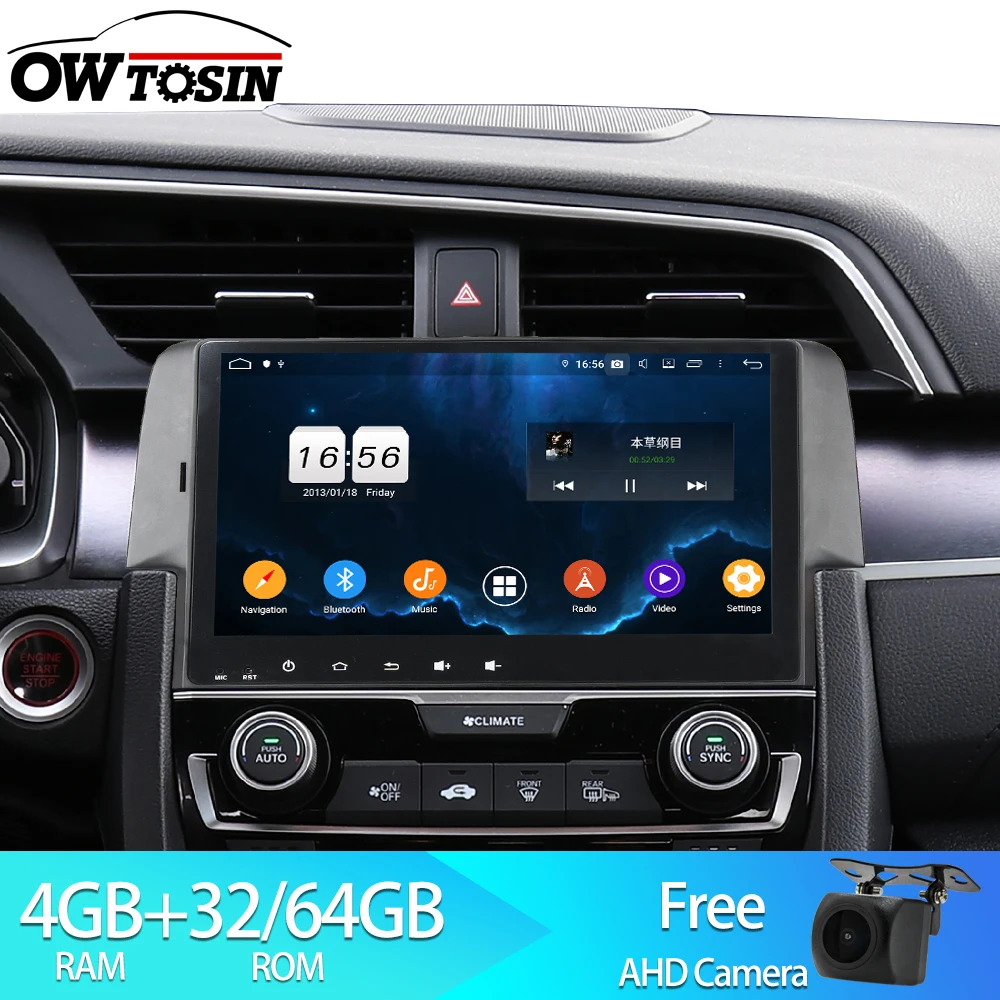 Автомагнитола Owtosin мультимедийный видеоплеер навигация GPS Android 9 0 для Honda CIVIC 2016 2017