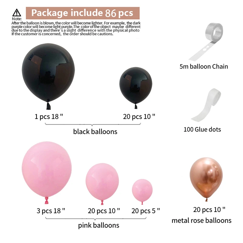 

86pcs/lot Balloon Arch Garland Rose Gold Chorme Metallic Balloons Pink Globos Happy Birthday Party Decor Wedding Baby shower