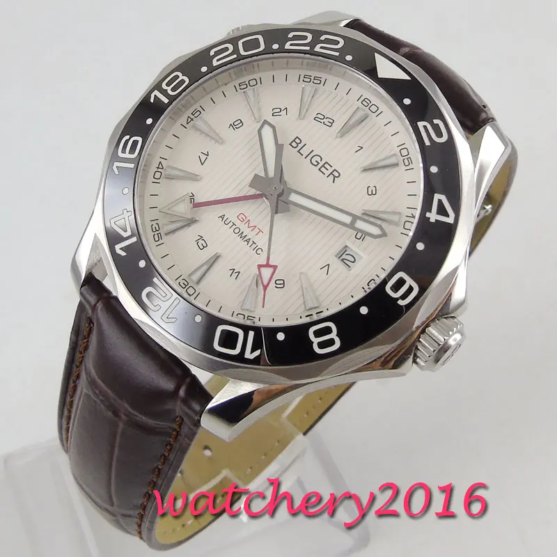 

Мужские часы bliger GMT с белым циферблатом, сапфировым стеклом, керамической рамкой и автоматическим движением, 41 мм