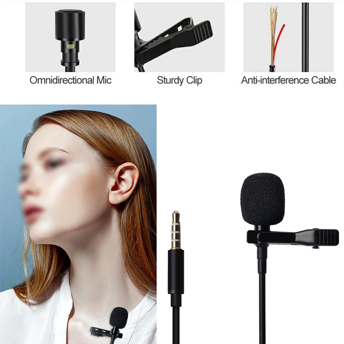 

2PCS Mini Portable 3.5mm Microphone Condenser Clip-on Lapel Lavalier Mic Wired Microphone for Phone for Laptop