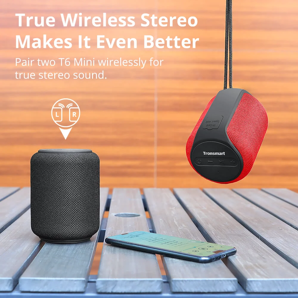 

Tronsmart T6 Mini Bluetooth Speaker Wireless Portable Speaker TWS Speakers with IPX6, Voice Assistant, 24 Hours Play time