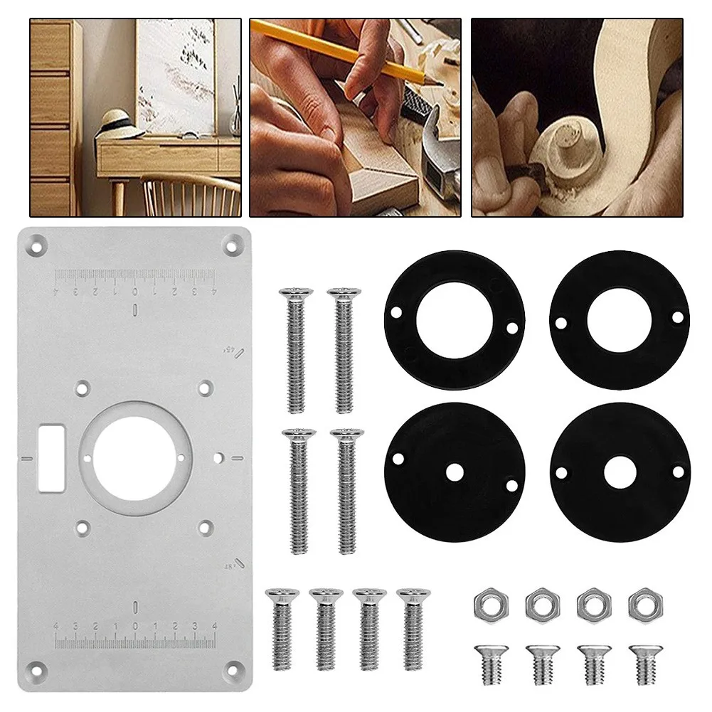 

234x119x8mm Aluminum Router Table Insert Plate Woodworking Benche Table Saw Milling Trimming Engraving Machine Plate With Rings
