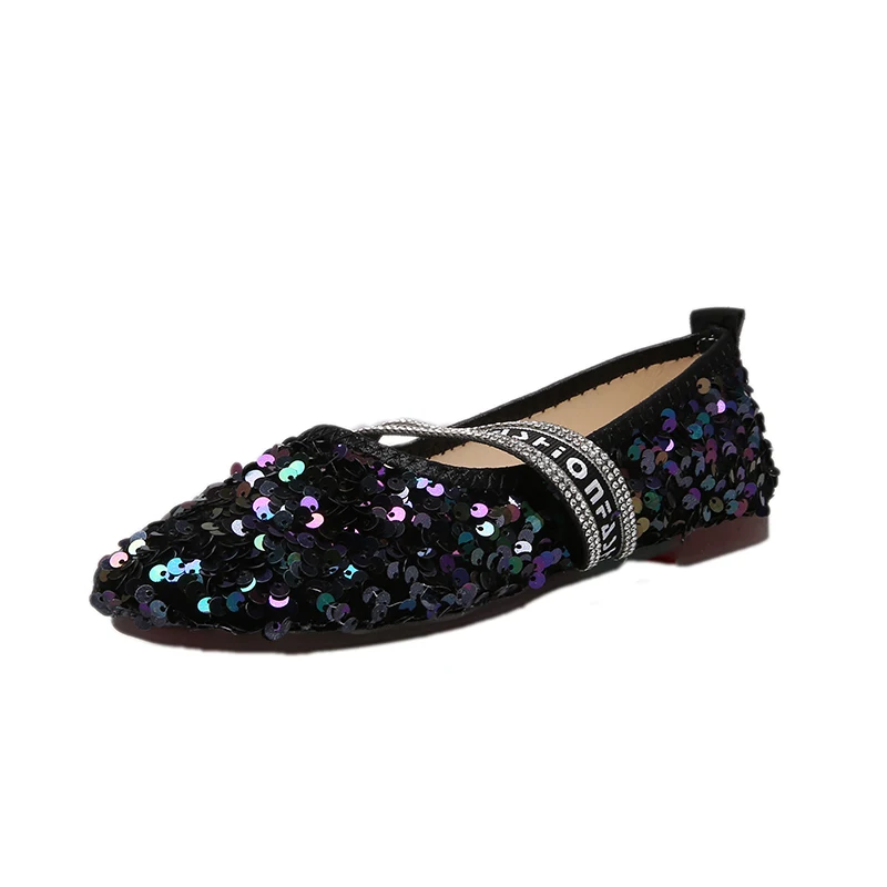 

Женская обувь с блестками на плоской подошве, Новинка лета 2019