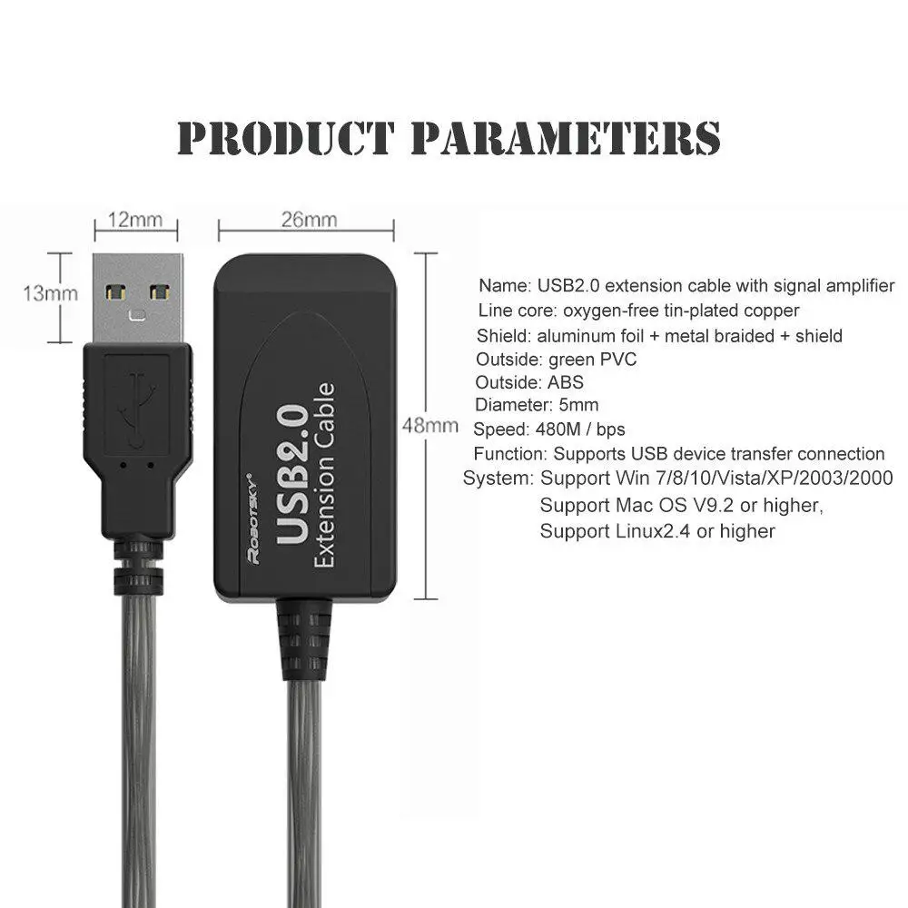 5/10/15/20 M USB 2 0 Удлинительный кабель одиночный/двойной сигнал усиления подключается