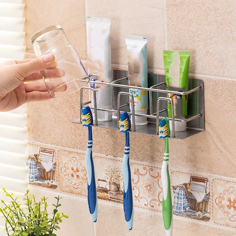 

1Pc Toothbrush Holders Durable Space Saving Sturdy Stainless Steel Waterproof Toothpaste Holders Toothbrush Stand Rack