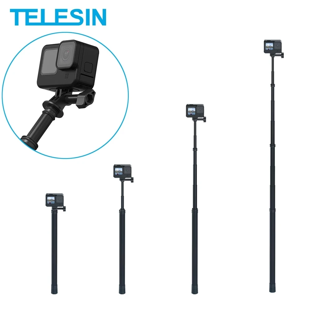 

TELESIN 3M Selfie Stick Carbon Fiber Monopod Adjustable Length 1/4 Screw Hole For GoPro 10 9 8 Osmo Action Insta360 Xiaoyi Sjcam