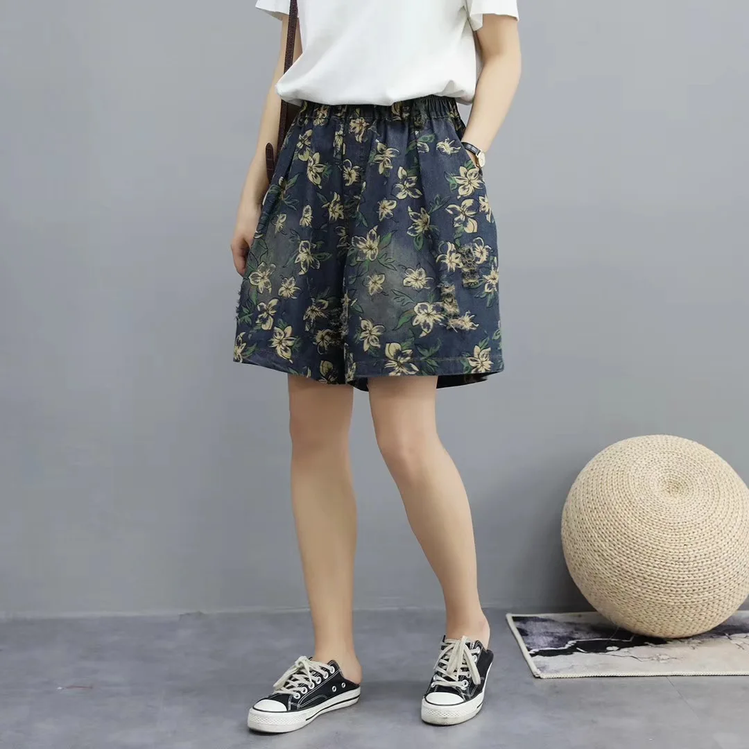 Шорты женские джинсовые с эластичным завышенным поясом винтажные повседневные