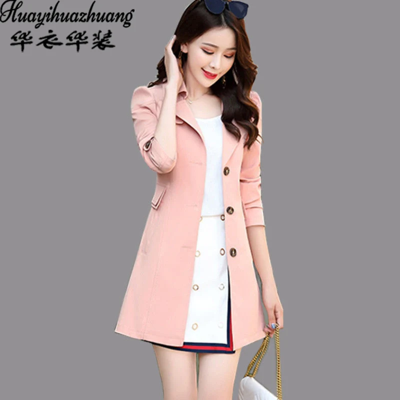 

Windbreaker women's spring new 2021 Korean version of slim and thin, all-match spring mid-length and waisted large size jacket