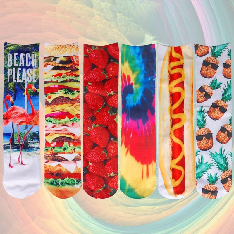 Симпатичные носки с двусторонним 3D принтом хот дог клубника Фламинго гамбургер