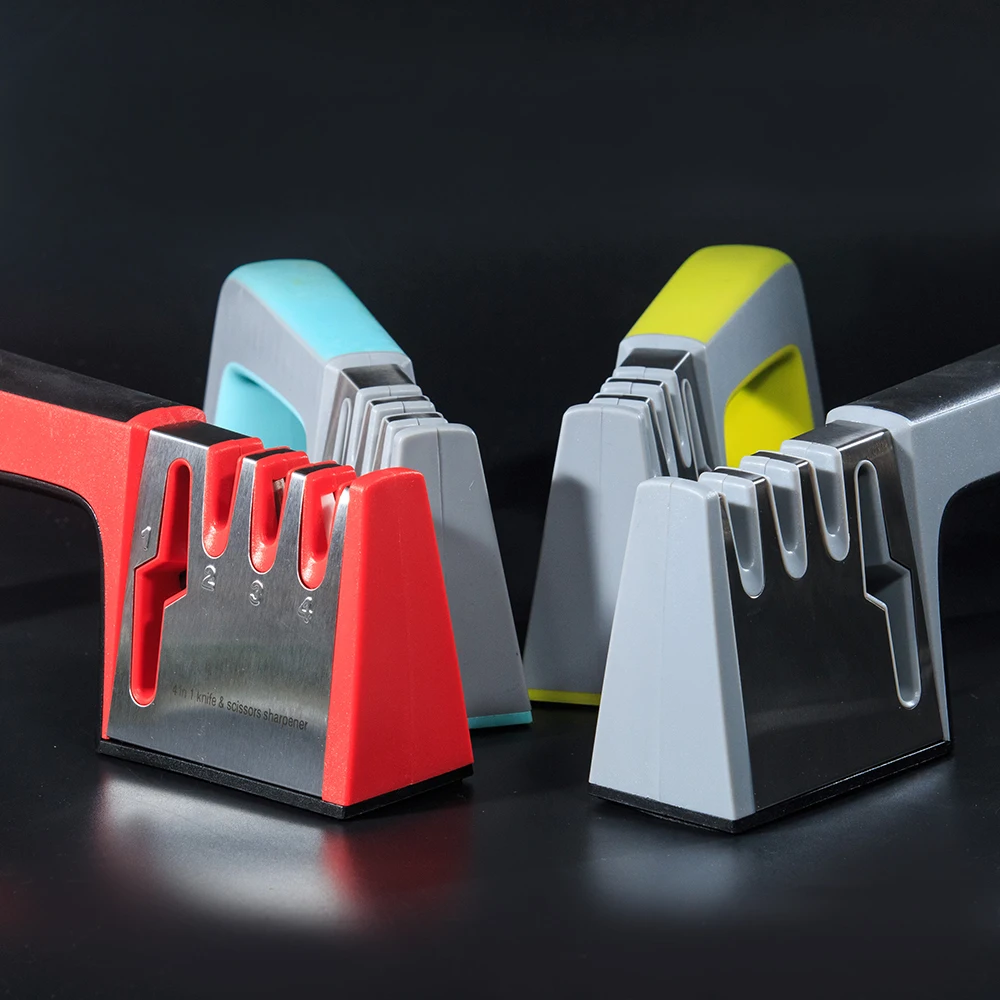 

4 in 1 Knife Sharpener Ceramic Kitchen Knife Shears Scissors Sharpening Tools Diamond Coated Non-slip Base Stainless Steel