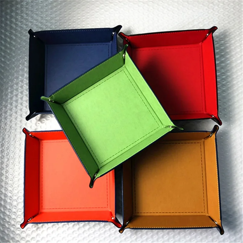 Folding Dice Storage Box PU Leather Quadrilateral Table Tray Coin Keys Holder | Дом и сад