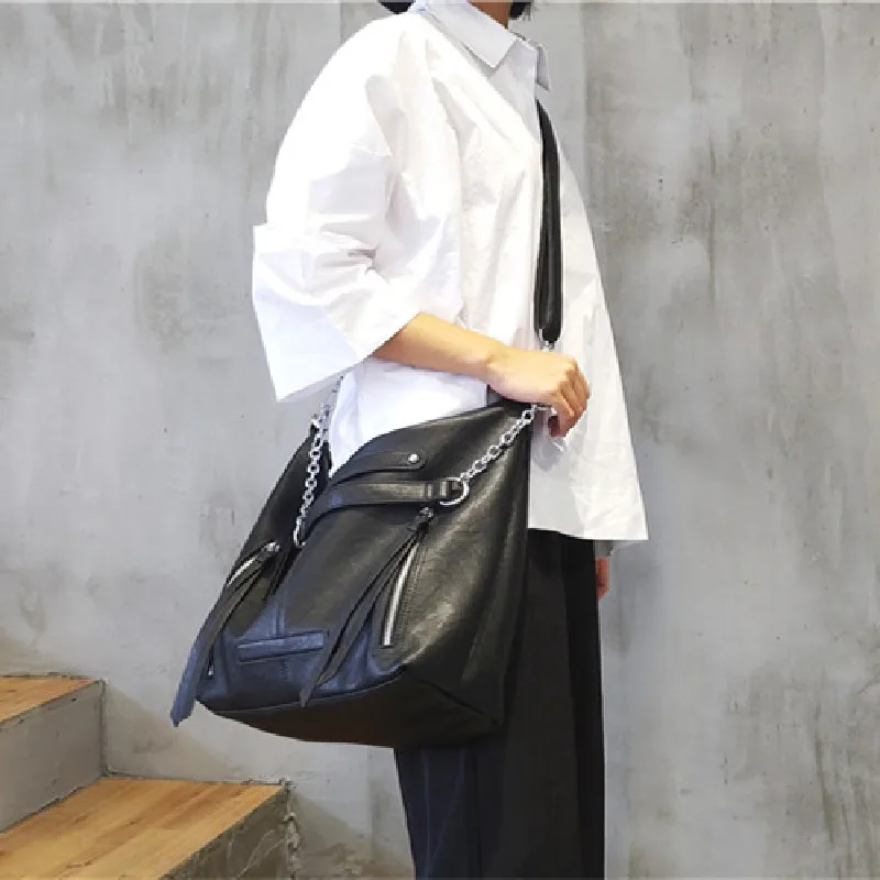 

women 2021 novelty minimalist black chain single shoulder bag for female cool pu leather chic niche crossbody bag