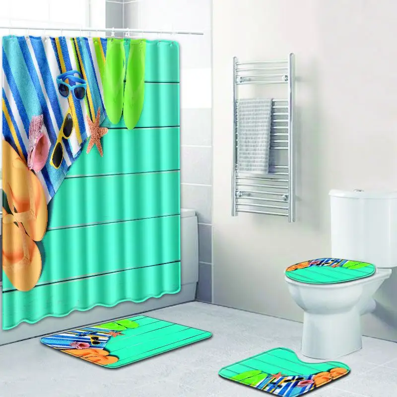 

Zeegle Bath Mat and Shower Curtain Set Anti Slip Bath Carpet Absorbent Toilet Seat Cover Mat Anti Slip Washable Foot Pad