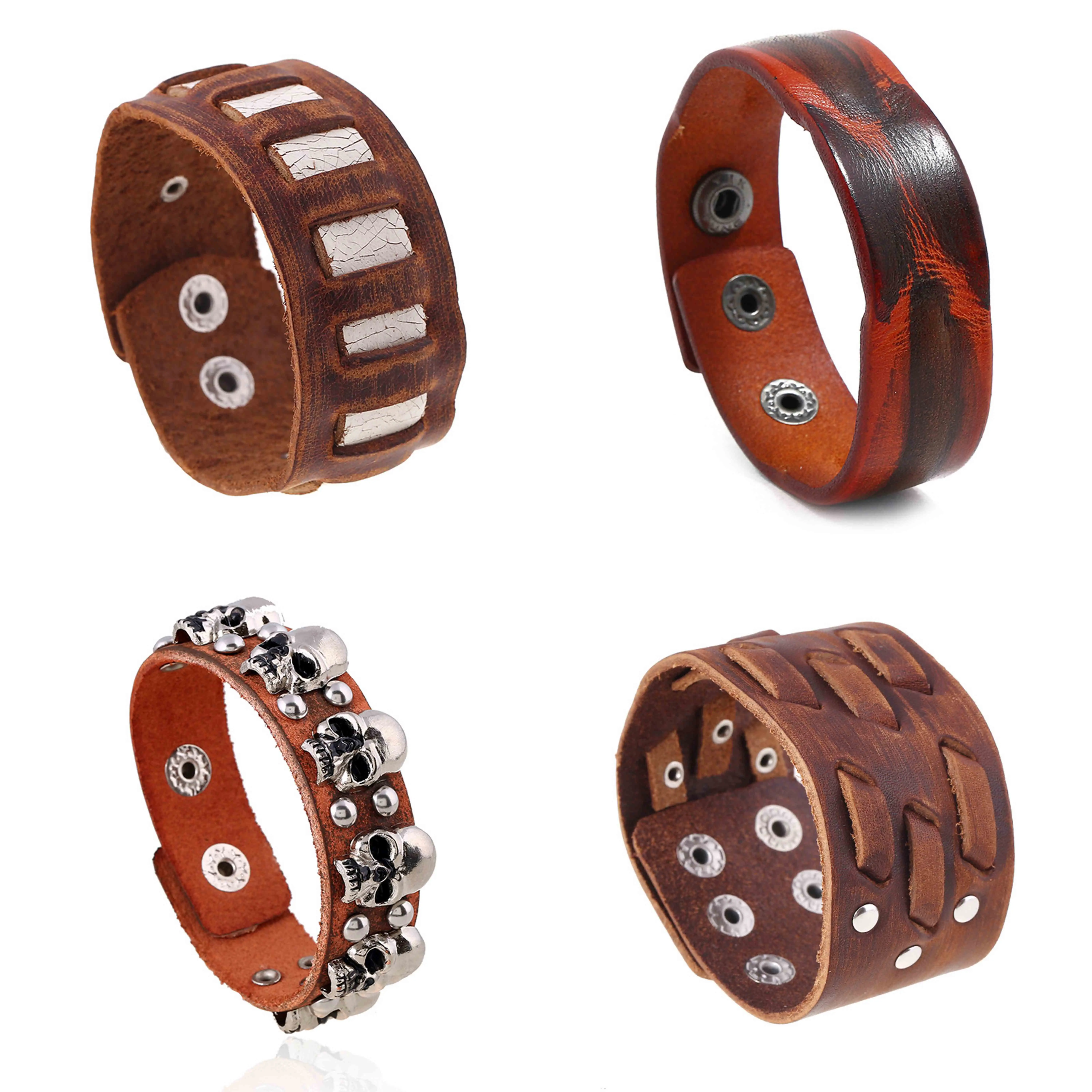 

Goth Punk Leather Bracelets Casual Retro Brown Wide Wrap Buckle Rivet Charm Men Women Bracer Bangle gothic couple Jewelry 2021