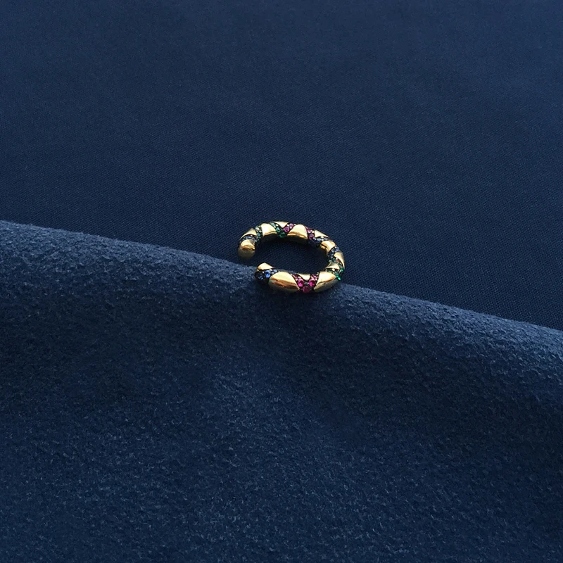 

S925 sterling silver new colorful tribal ear bone clip female personality earless stone striped ear jewelr