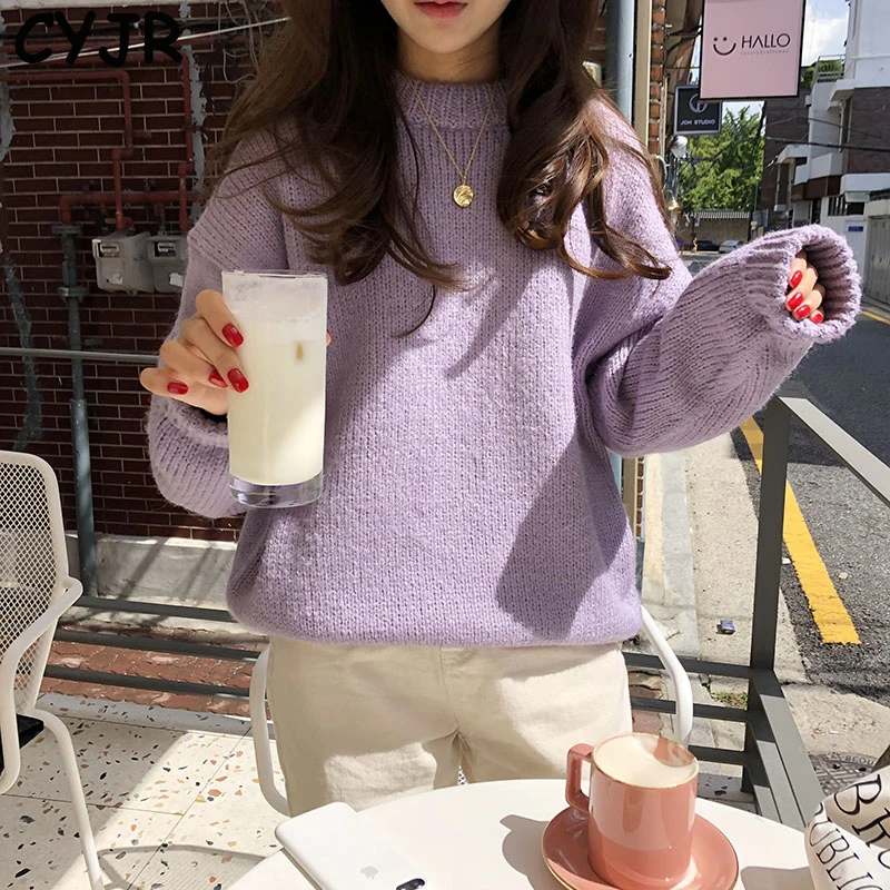 

New Blue Winter Sweater Women Pullover Girls Tops Vintage Purple Autumn Elegant Female Knitted Outerwear Warm Sweater Oversize