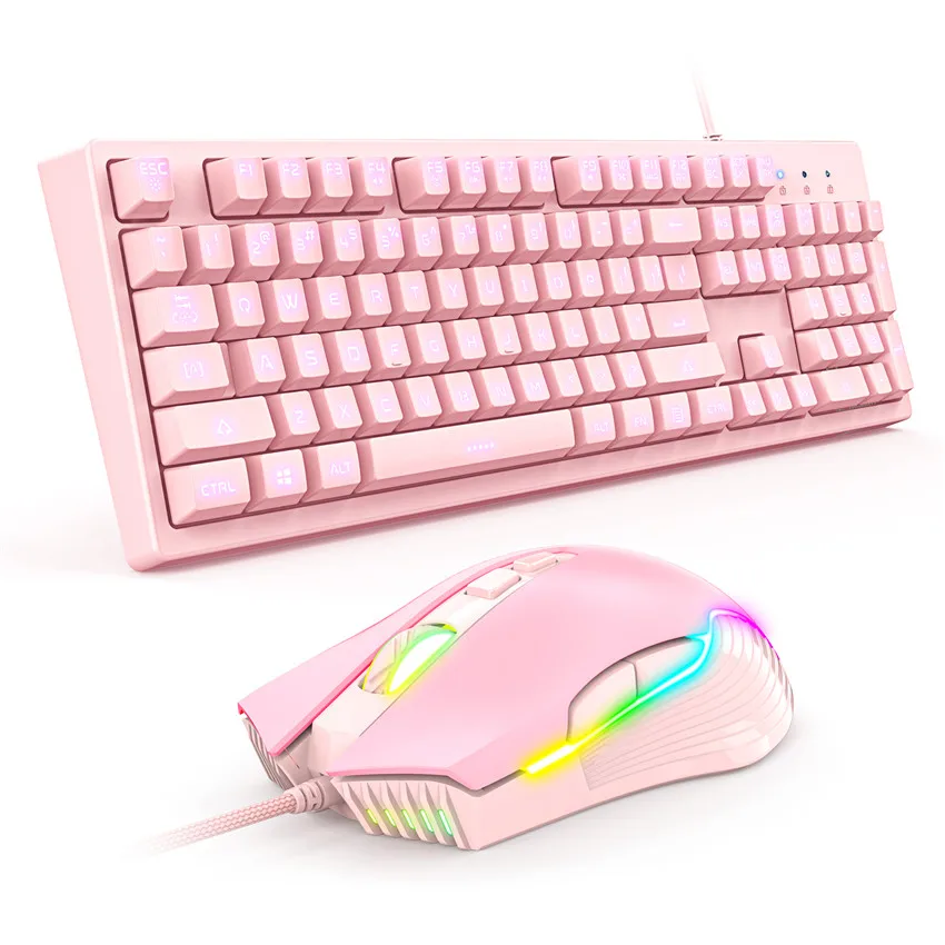 

New Pink Keyboard Mouse Set Wired Game Notebook Desktop Computer Suitable for Typing Office Keyboard Mouse As Gifts for Girls