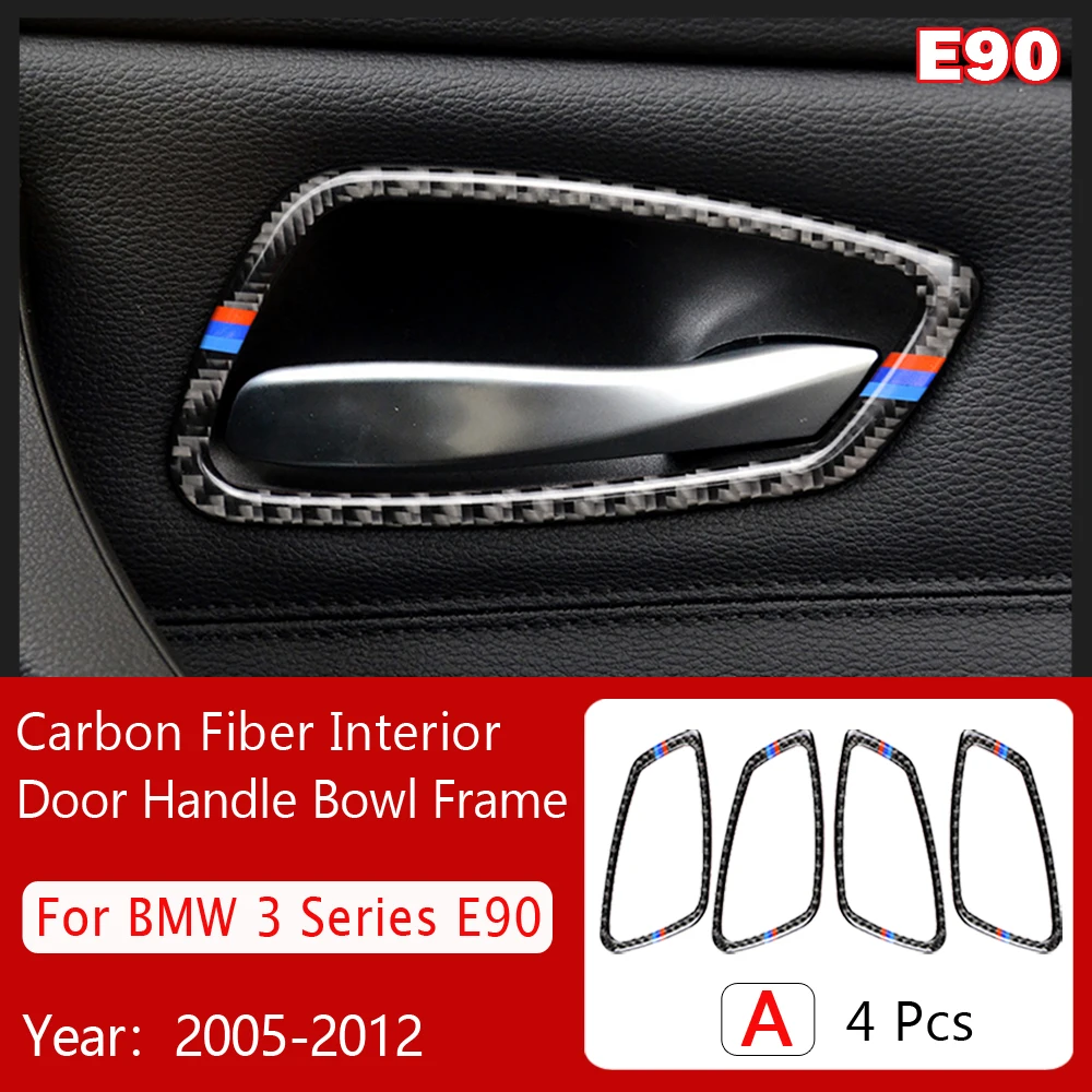 

True Carbon Fiber Car Interior Door Handle Cover Trim Door Bowl Decals And Sticker For BMW E90 E92 E93 3 Series