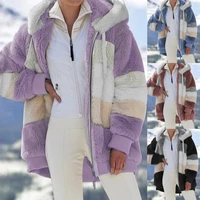 nieuwe herfst en winter losse pluche multicolor zoete stijl capuchon vrouwen rits trui warm street style vest vrouwen