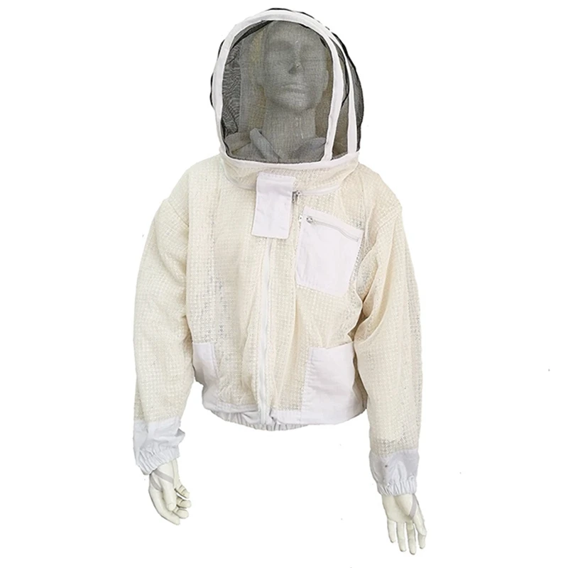 3 Layers Fully Ventilated Beekeeping Jacket with Fir-Against Fencing Veil, Round Veil Triple Layers Vented Beekeeping Jacket