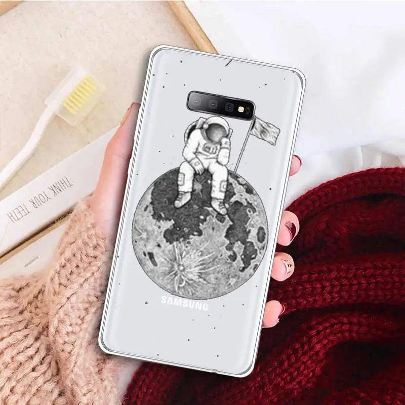

Moon Astronaut Phone Case Transparent For Samsung Galaxy A 71 21s S note 8 9 10 plus 20 ultra