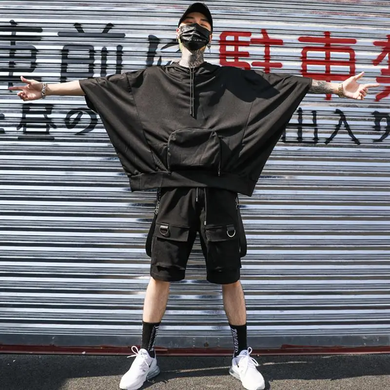 

Summer Style Hip Hop Men's Pants Black Ribbons Streetwear Bermuda Pockets Shorts Knee Length SweatPants Fashion Men's Pants