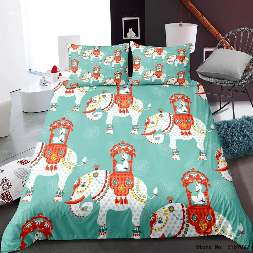 Мандала Слоны пододеяльник набор дикие постельные принадлежности для животных