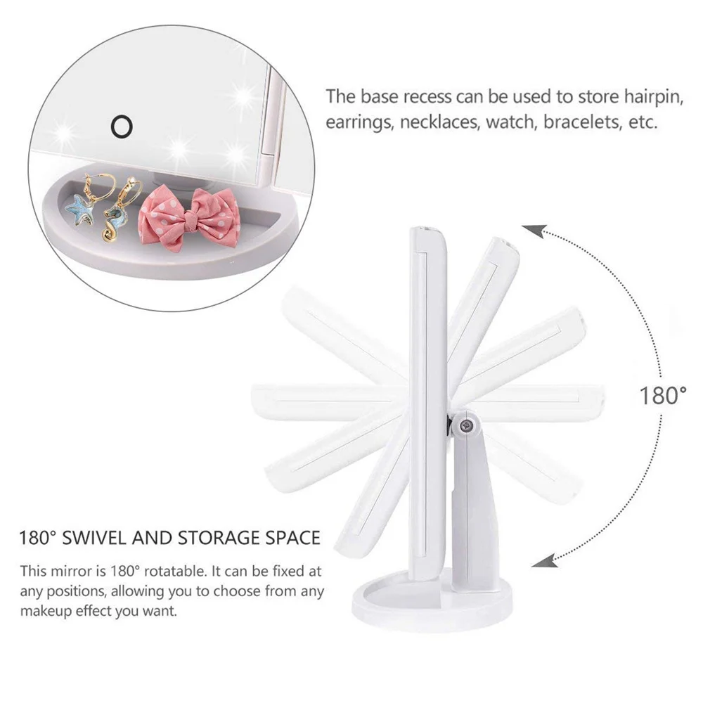 Зеркало для макияжа со светодиодной подсветильник кой складное регулируемое