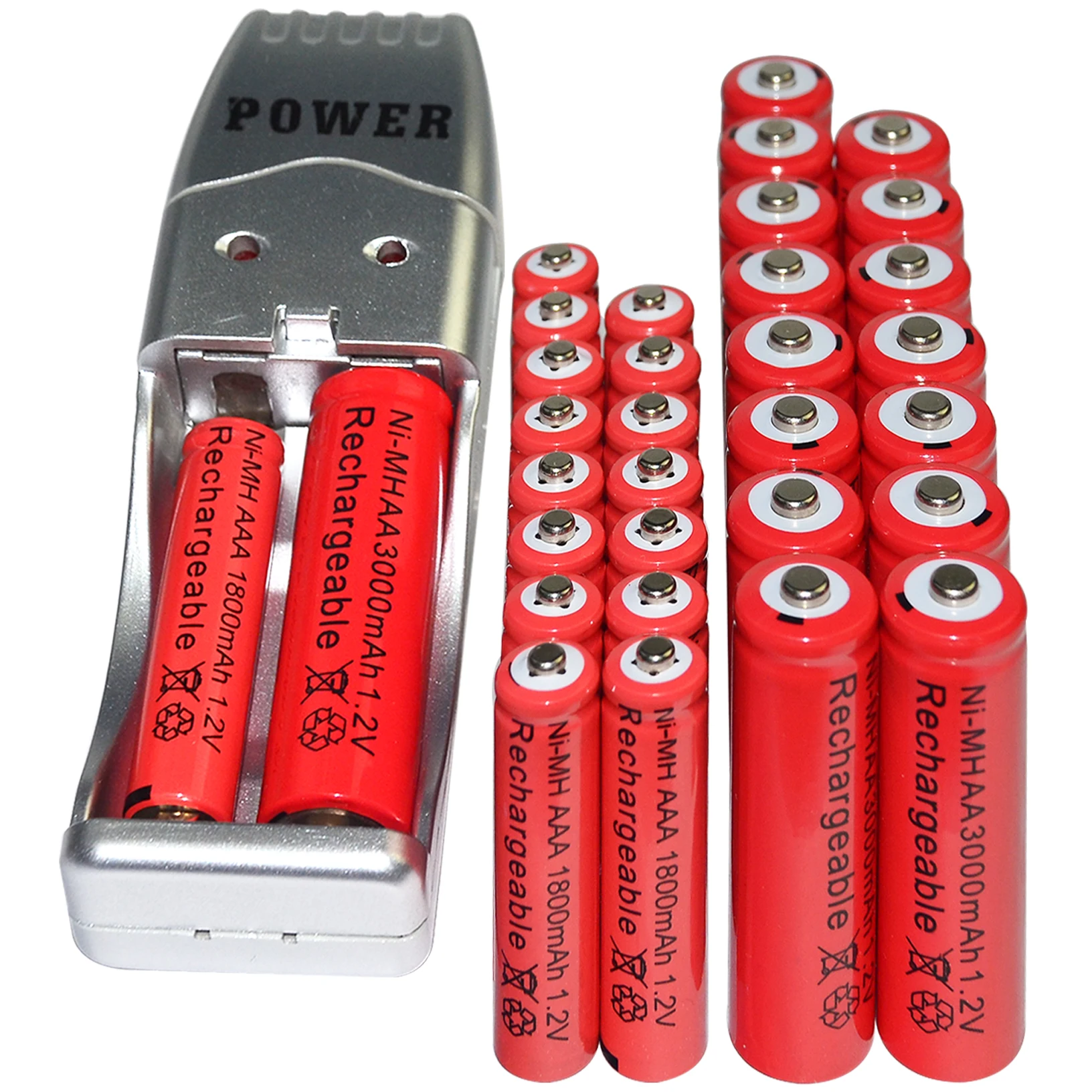 2-24 AA 2A AAA 3A Red Color 1.2V Ni-MH 1800mAh Rechargeable Battery + USB Charger | Электроника