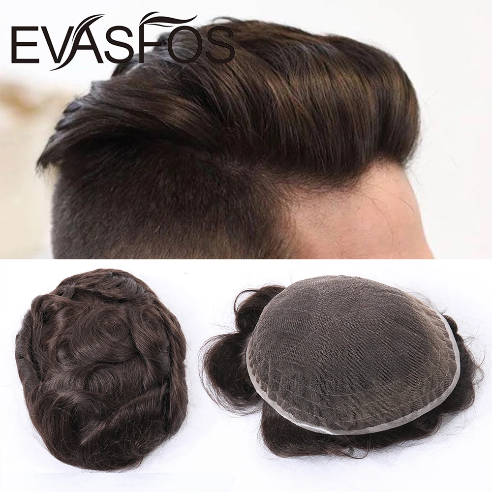 Мужской парик швейцарские кружева с отбеленным узлом передний мужской индийские