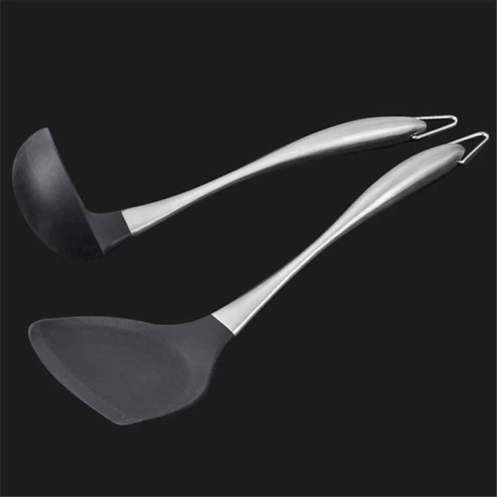 

2Pcs Kitchen Utensil Set Premium Silicone Stainless Steel Cooking Utensils Non-stick Spatula Spoon Heat Resistant Cooking Tools