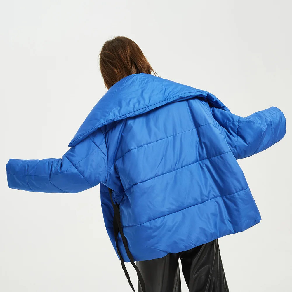 2021  Winter Casual  Jacket Women Casual Blue Lapel Cloak Shawl Fashion Tie Wide Loose Jacket Solid Color Irregular Parkas