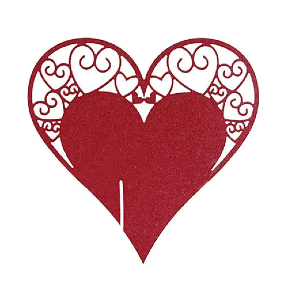 

50Pcs Paper Wine Glass Card Hollow Heart Shape Anniversary Wedding Party Mark Name Place Card Table Decor