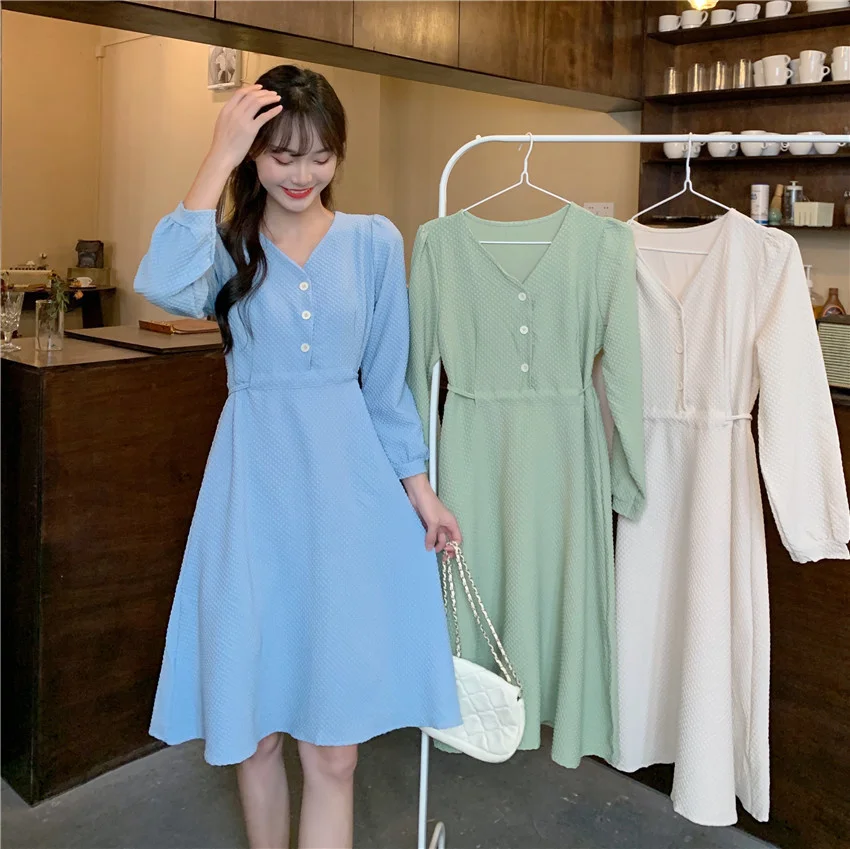 

CMAZ Dress For WomenReal Shot Cost-Effective 2021 Early Autumn New Fashion V-neck Button