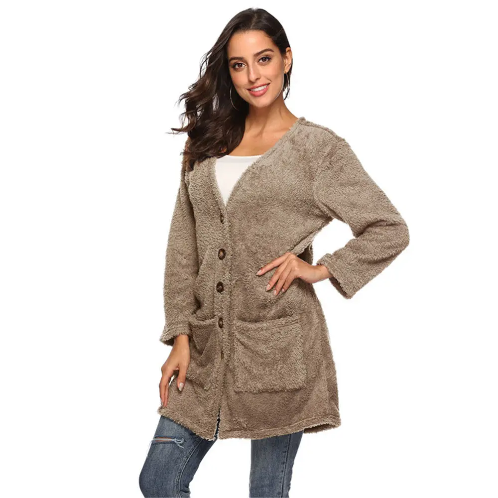 Women Sherpa Fluffy Sweater Plus Size 5XL Teddy Fleece Cardigan Winter Loose Robe Ladies Warm Streetwear