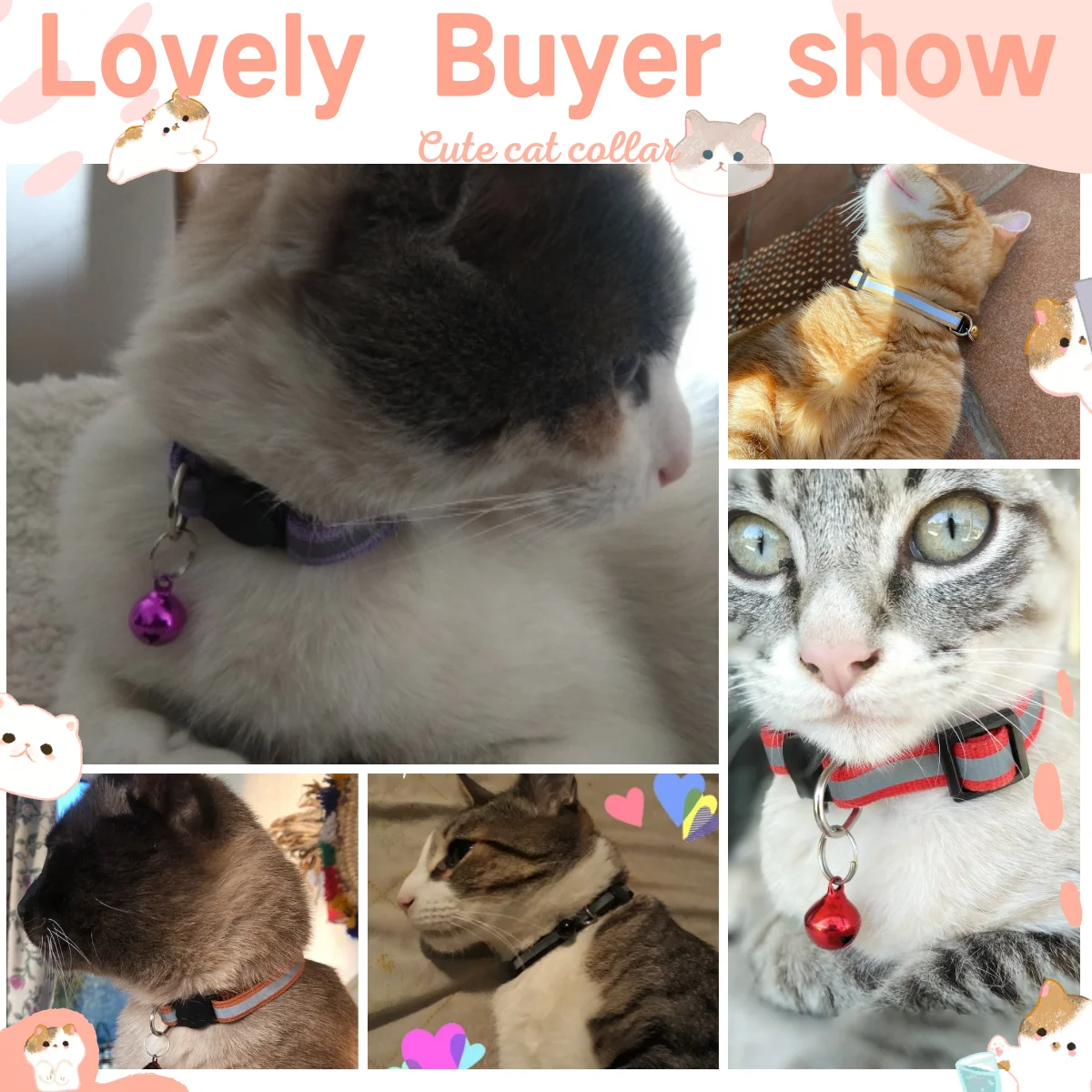 

Cats Bells Collars Adjustable Nylon Kitten Safe Necklace Reflective Cat Collar Buckles For Cute Pets Cat Accessories Supplies