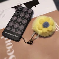 key ring jewelry gift plush mobile phone lanyard cute plush mobile phone lanyard key chain fake fur key chain ladies accessories