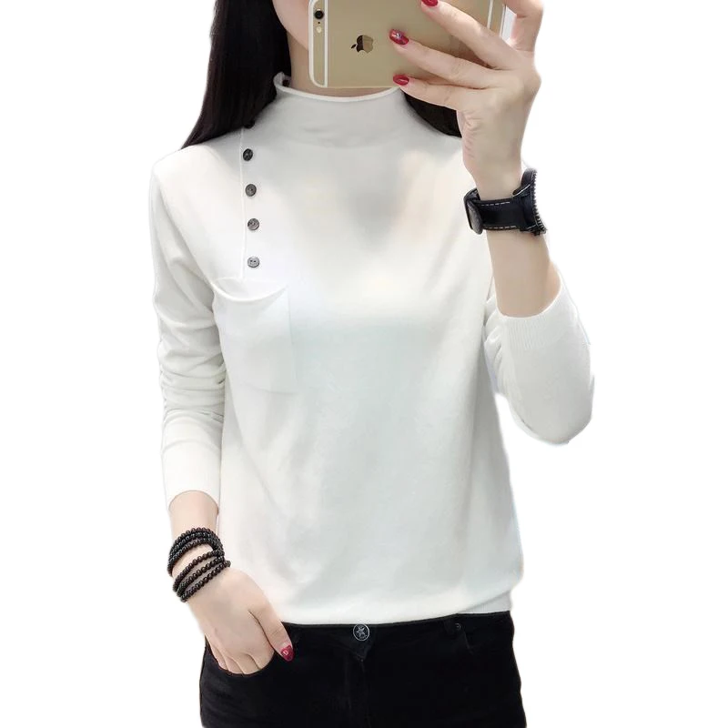 

2021 Autumn Winter Woman Sweaters Casual Half Turtleneck Long Sleeve Knitting Pullover Women Slim Fit Basic Sweater