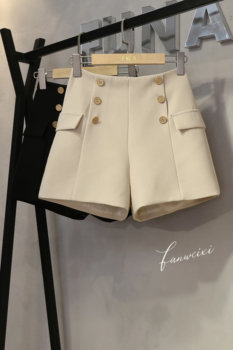 

2021 New Women's Spring High Waist Slimming All-Matching Casual Pants Double Breasted A- line Wide Leg Pants Suit Shorts