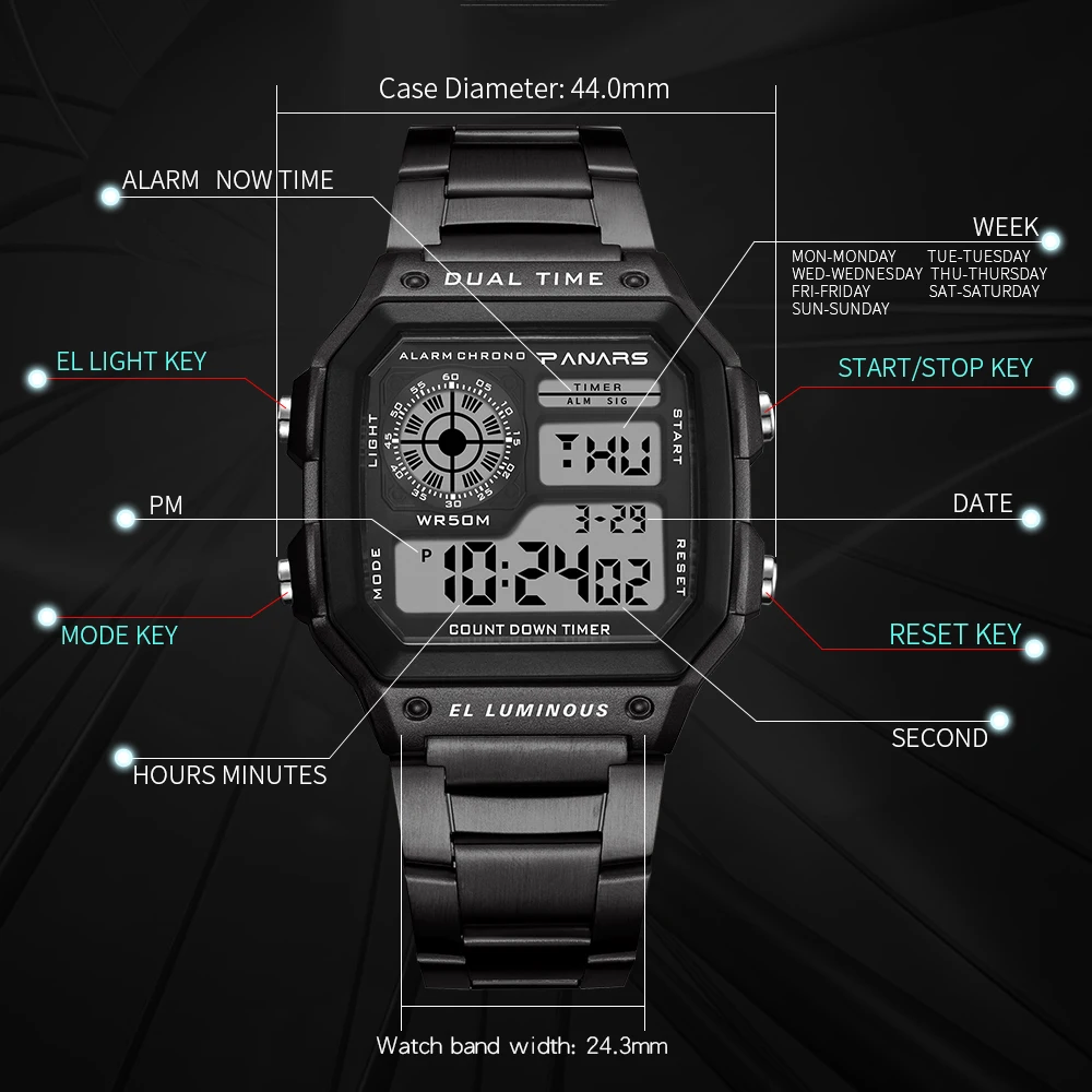 Часы PANARS мужские электронные в стиле G shock спортивные водонепроницаемые
