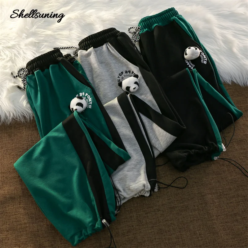 

Shellsuning Cartoon Printed Autumn Pants Women 2021 New Thin Stitching Wide Leg Sweat Pants Soft Casual Loose Baggy Female Pants