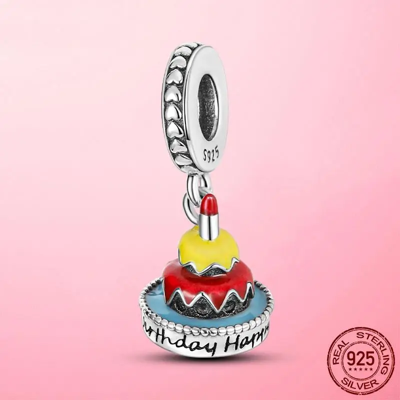 

Birthday Cake Dangle Charm Silver Color Enamel Happy Birthday Pendant Beads fit Pandora Bracelet Necklace Jewelry