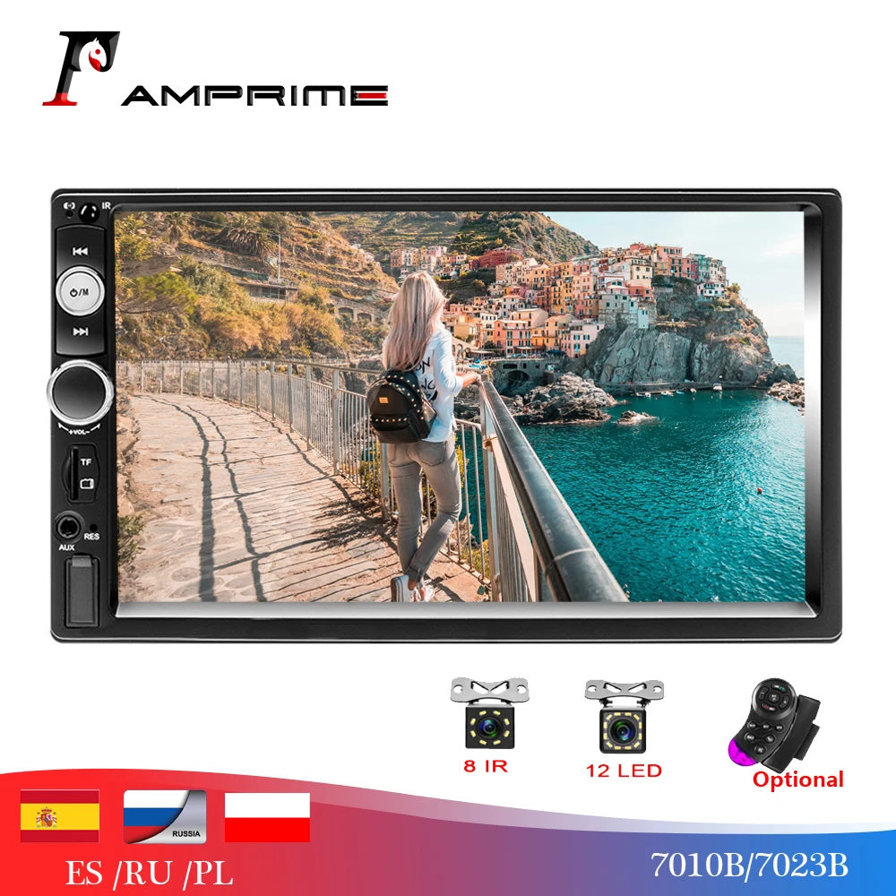 AMPrime 2 Din Авторадио " сенсорный экран автомобильный Радио плеер Bluetooth SD/MP4/USB/AUX/мультимедиа 2din Автомобильная аудио камера заднего вида