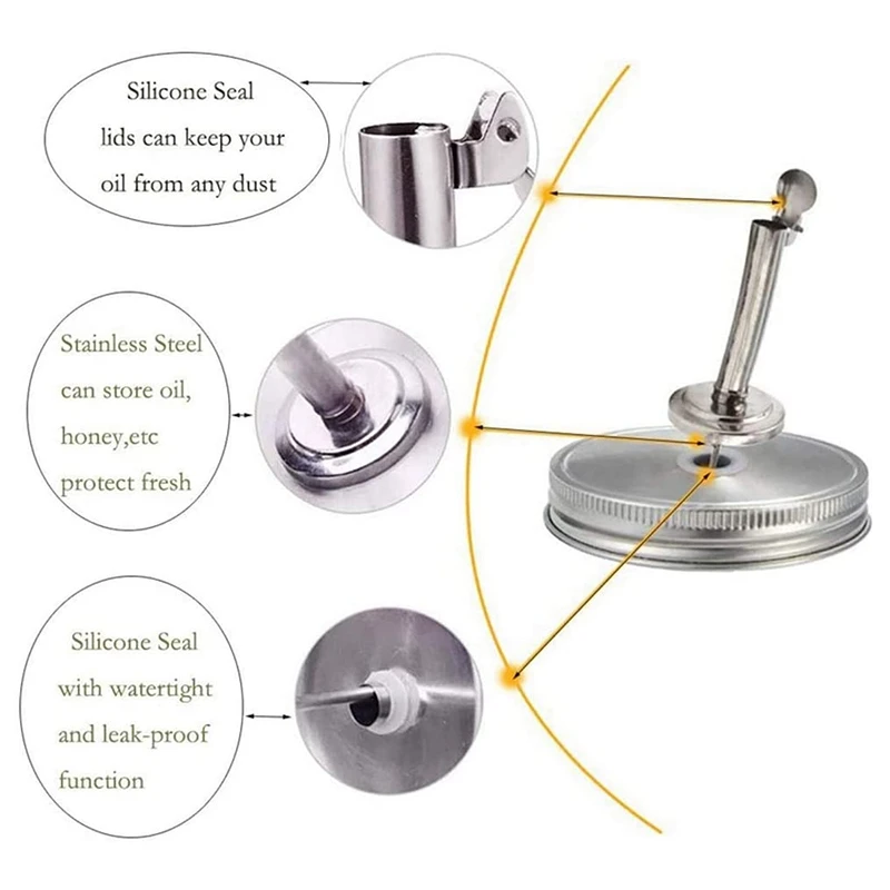 

6Pcs Mason Jar Pour Spout Lid, Jar Oil Spout Lid Oil Pour Spout Dispenser with Caps Liquor Bottle Spout Lid for Kitchen