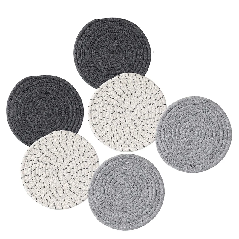 

Drink Coasters Set,Cotton Cup Mat,Handmade Braided Kitchen Pot Holders,Placemat,Spoon Rest,for Cooking,Set of 6(7 In)
