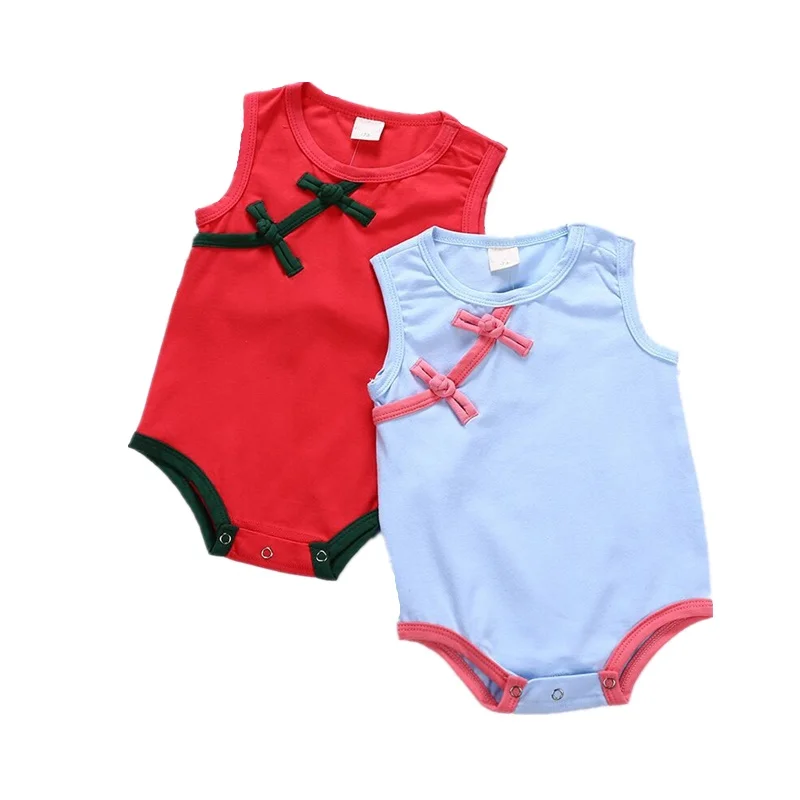 

Nebeans Baby Girl Rompers Sleeveless Summer Chinese Button Design Chinoiserie Clothing Newborn Girls Solid Color Cotton Outfits