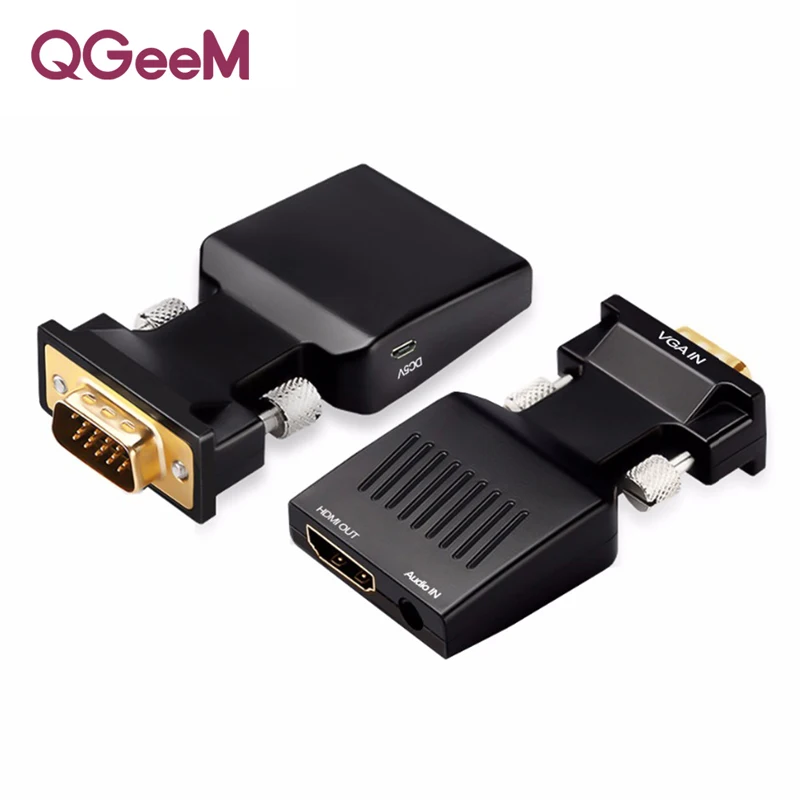 QGeeM преобразователь из VGA в HDMI адаптер 1080P VGA HDMI адаптер для портативных ПК к HDTV проектор видео аудио конвертер