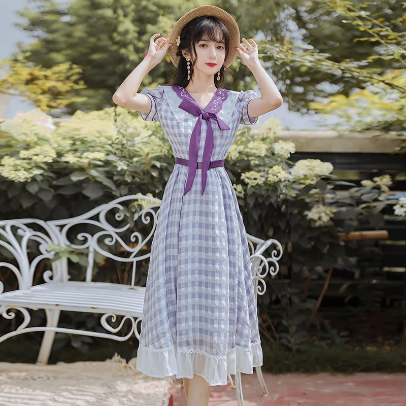 Will spot the small pure and fresh and new to send belt in the summer of plaid skirt a maiden in love